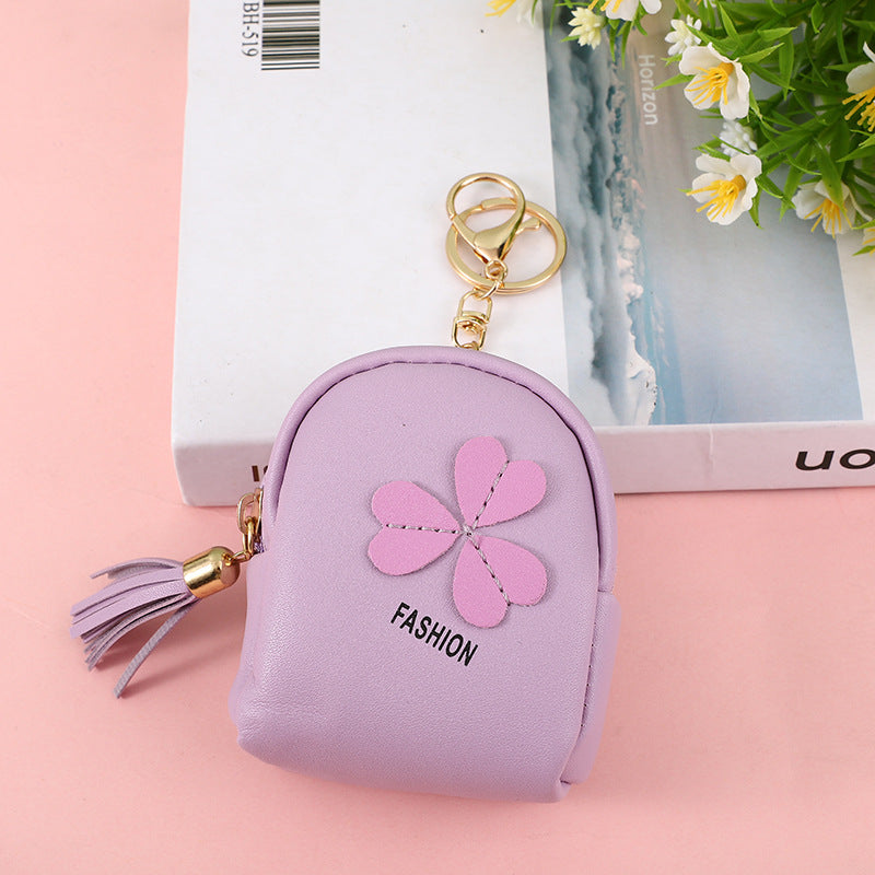Wholesale PU Flower Leather Coin Purse Keychain